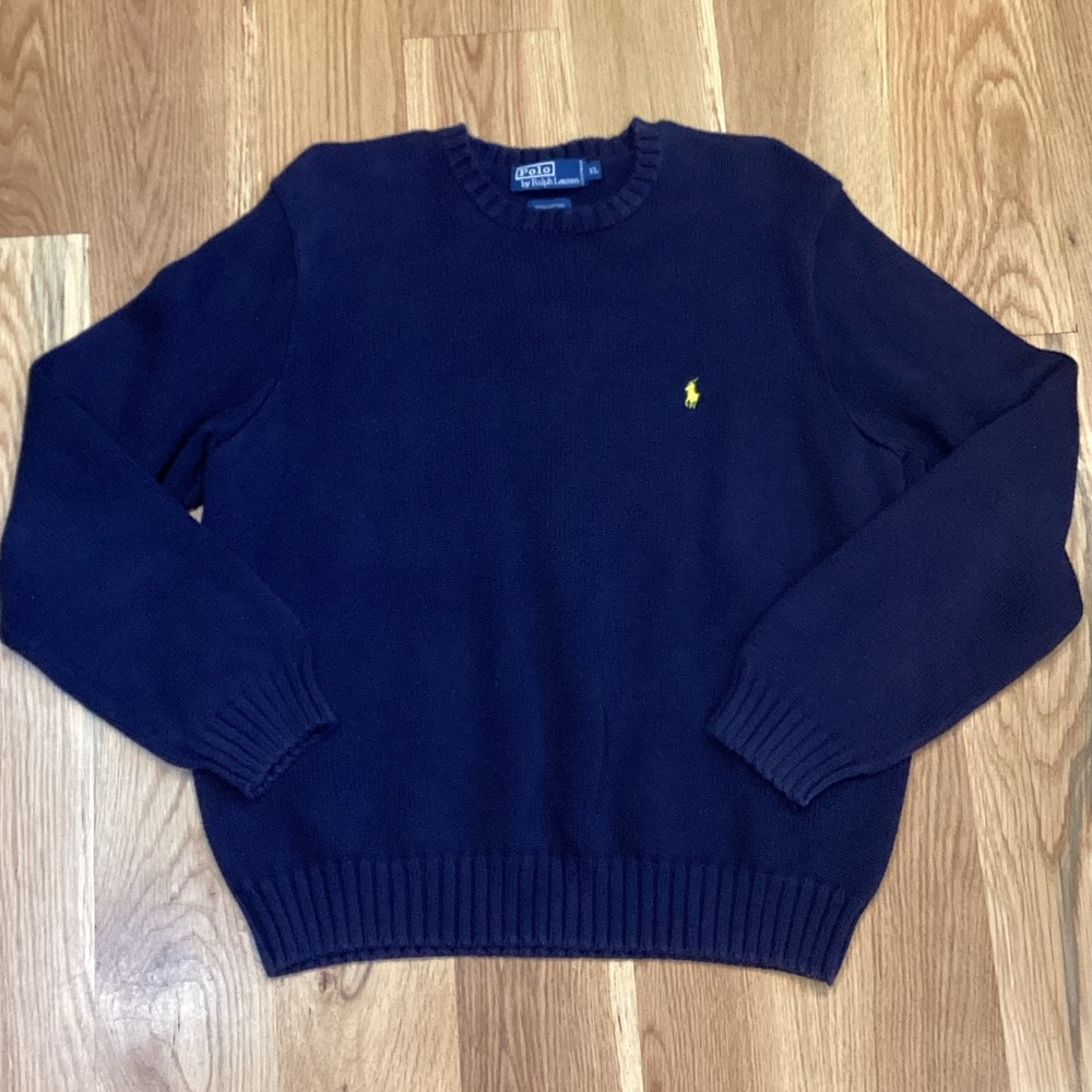 Men’s Polo by Ralph Lauren Navy Crewneck 100% Cotton Sweater, Size XL